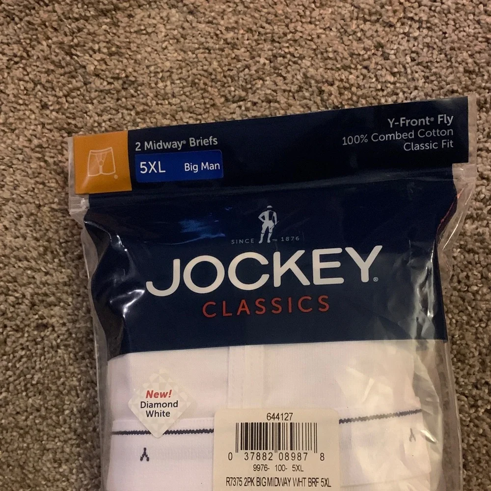 Jockey Classics Men's Diamond White 2-PK Midway Briefs Size 5XL NEW Classic Fit